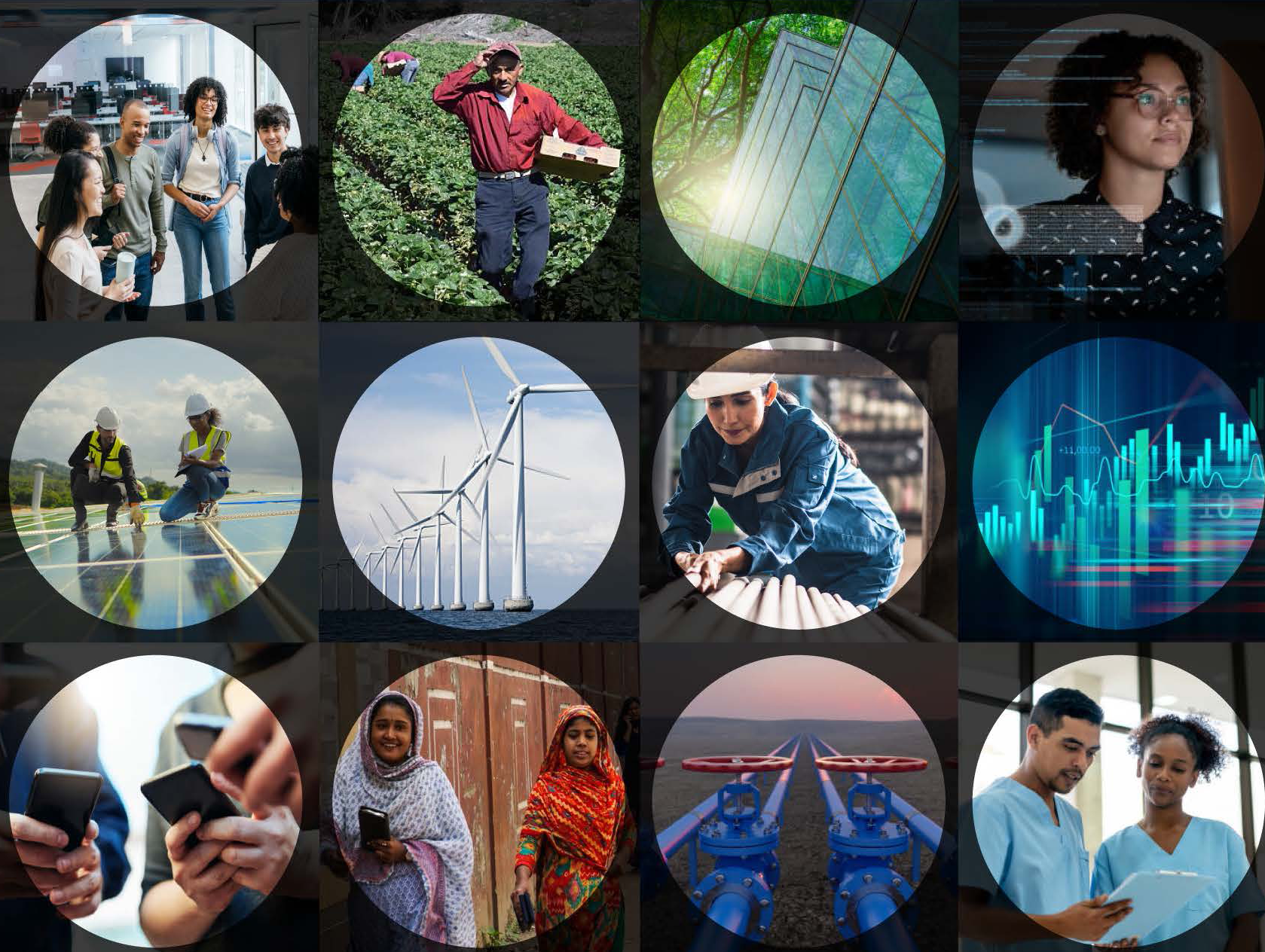 Images of various workers in different working environments that relate to ESG